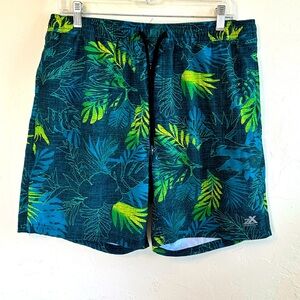 ZeroXPosur Tropical Leaf Print Drawstring Waist Swim Shorts Sz L
